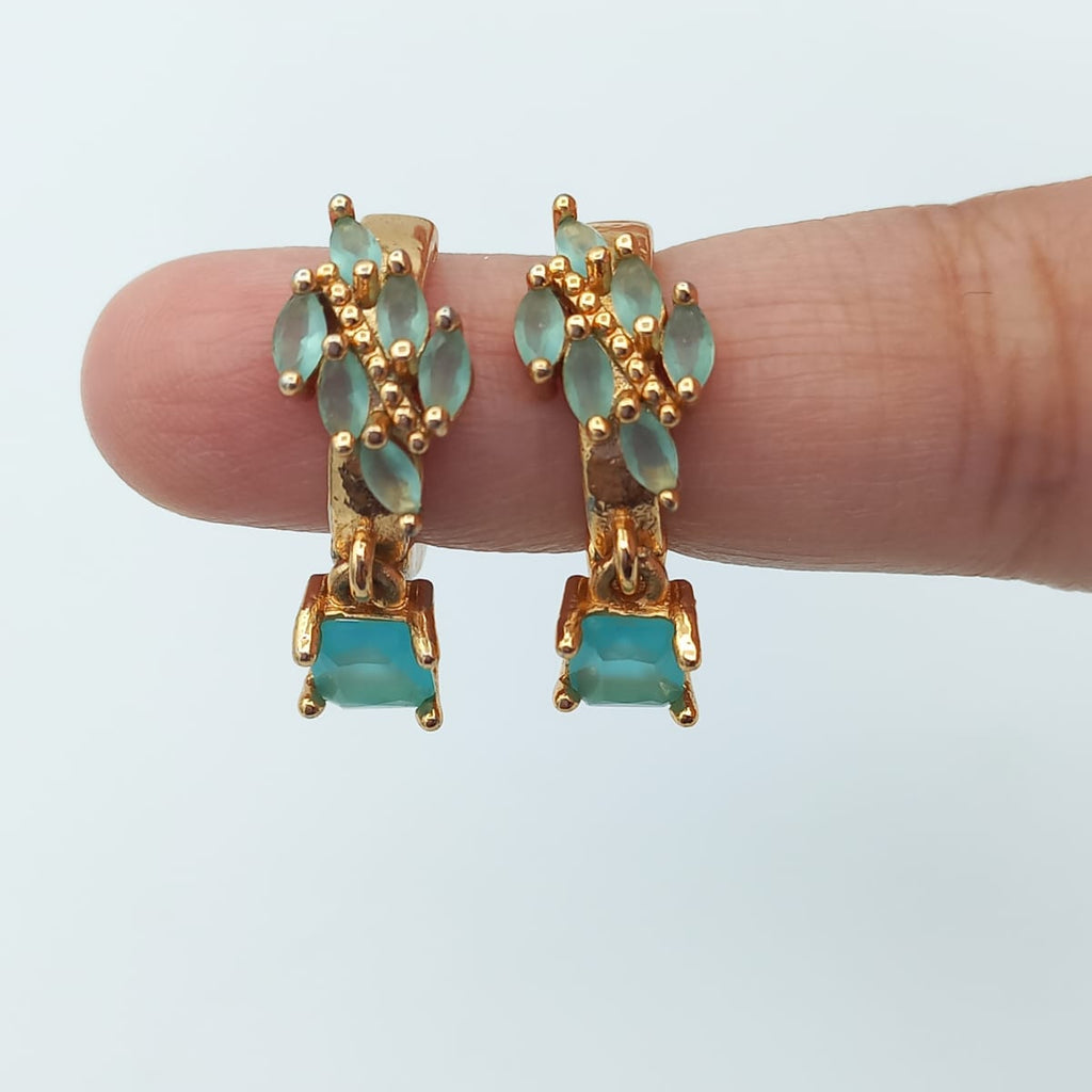 Gold Plated Turquoise Hoop Earrings - Elegant Gemstone Drop Earrings
