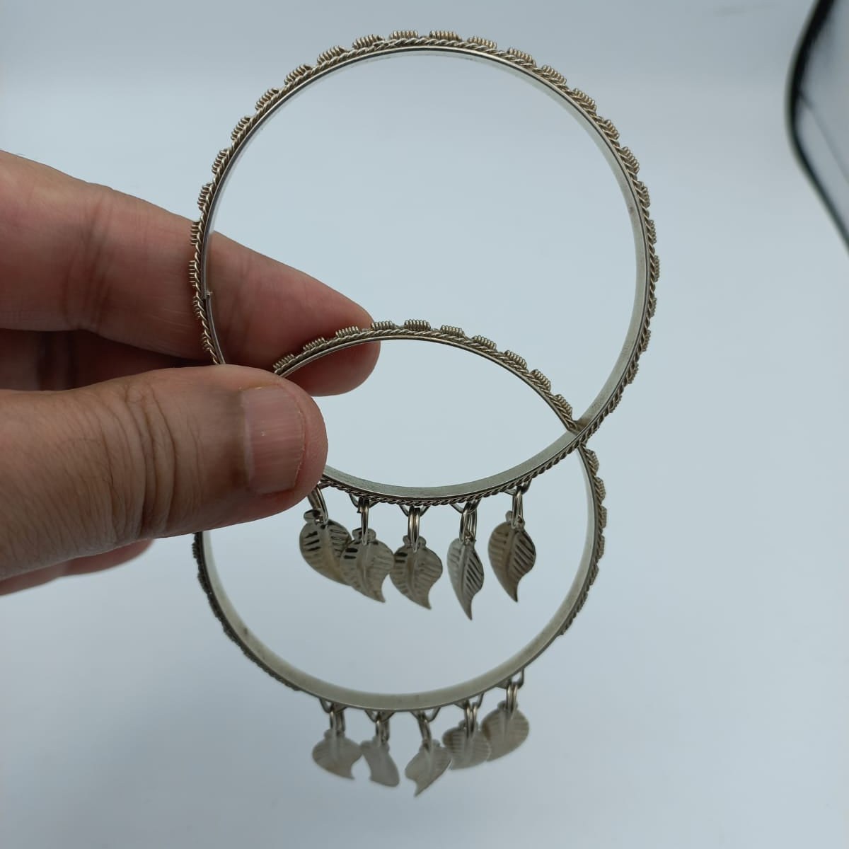 Handcrafted Stainless Steel Bangles with Leaf