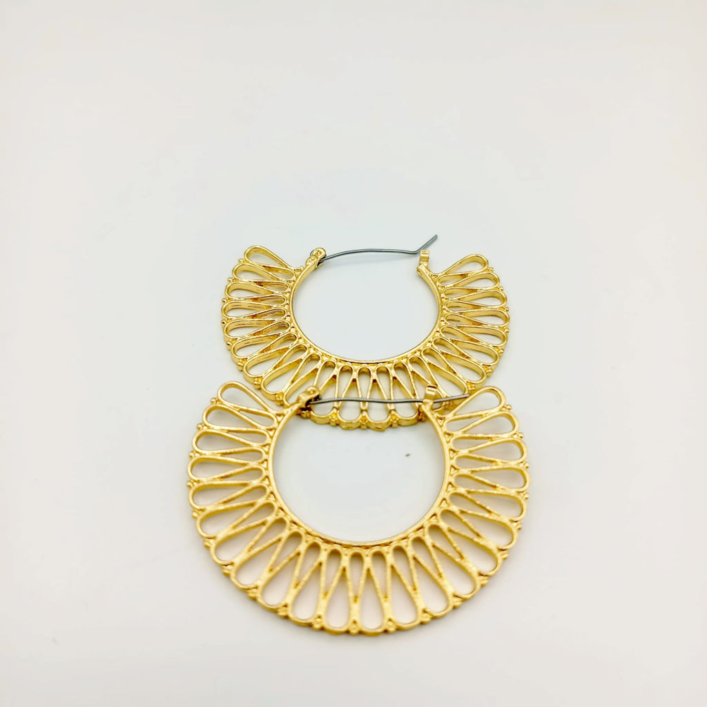 Golden Radiance Fan Hoop Earrings