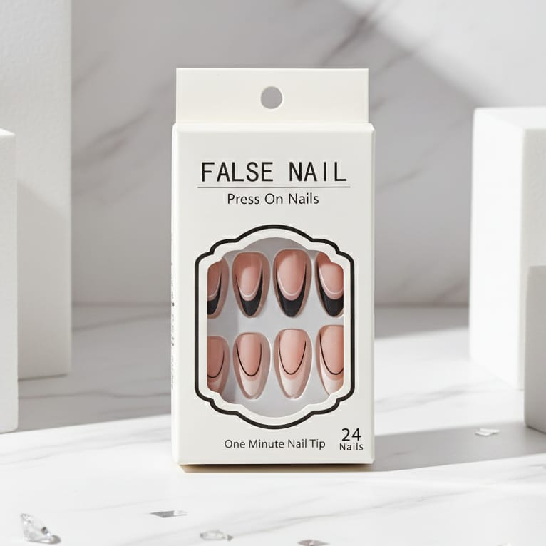 Nude & Black French Tip Press-On Nails