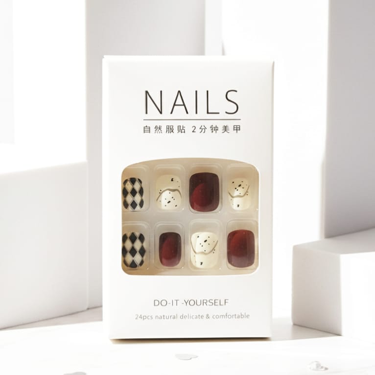 Burgundy & Geometric Press-On Nails - 24 Pieces Elegant Design