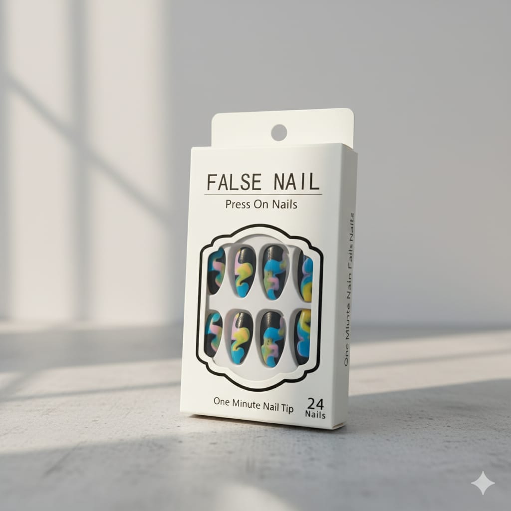 Abstract Art Press-On Nails - 24 Pieces Colorful Modern Design