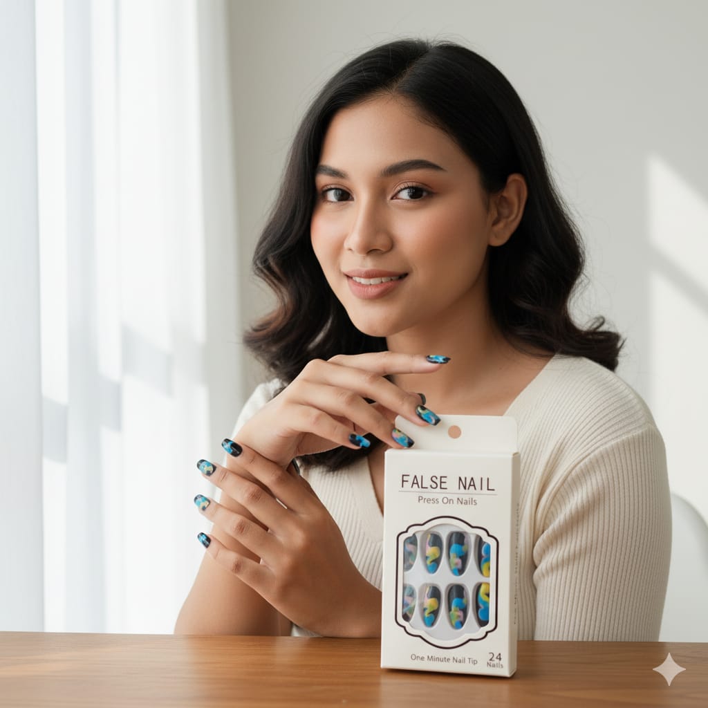 Abstract Art Press-On Nails - 24 Pieces Colorful Modern Design