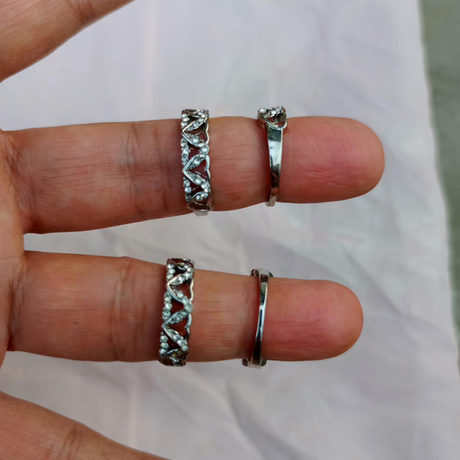 Silver Plated Crystal Heart Ring Pairs