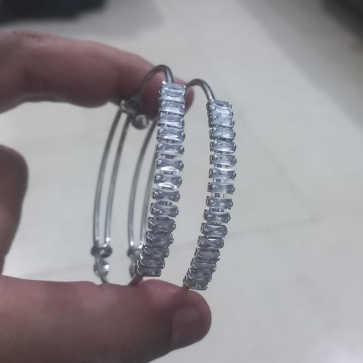 Stainless Steel Crystal Bangle Set - White Stone Embellished Bangles
