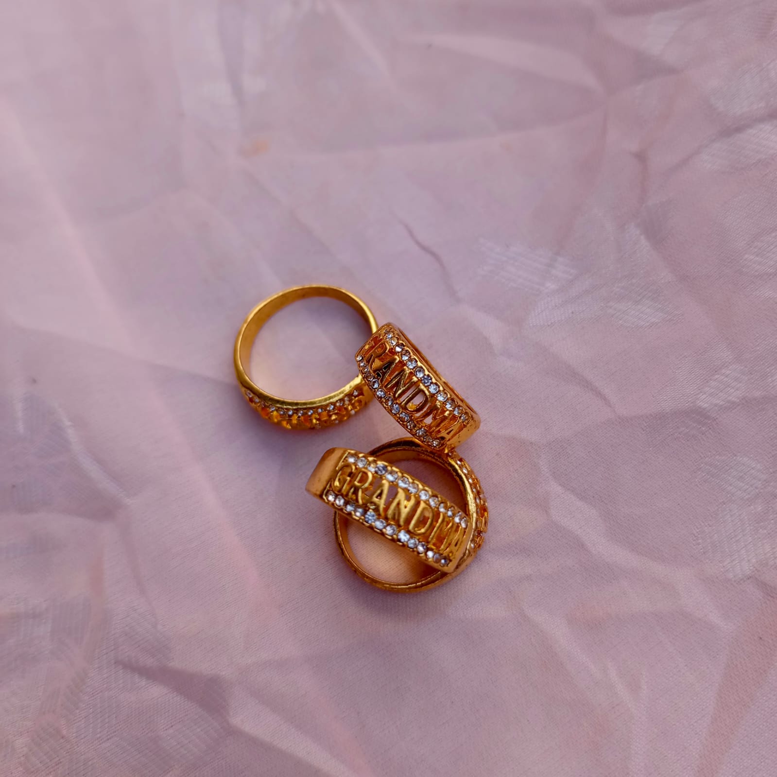 Grandma Gold Plated Crystal Ring - Personalized Gift for Grandmother