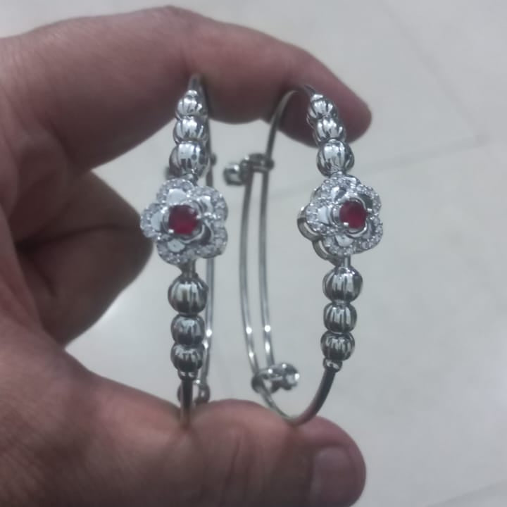 Stainless Steel Red Stone Bangle Set
