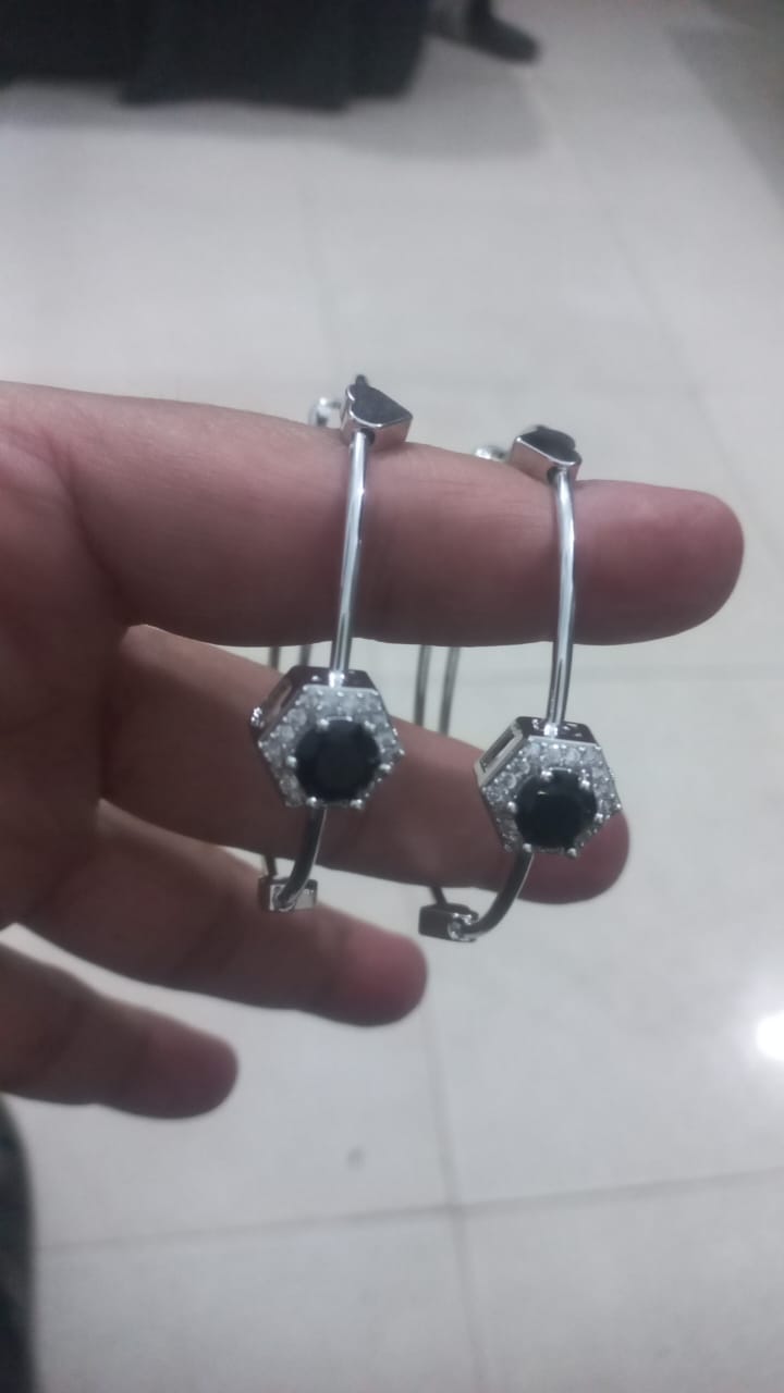 Stainless Steel Black Stone Bangle Pair -