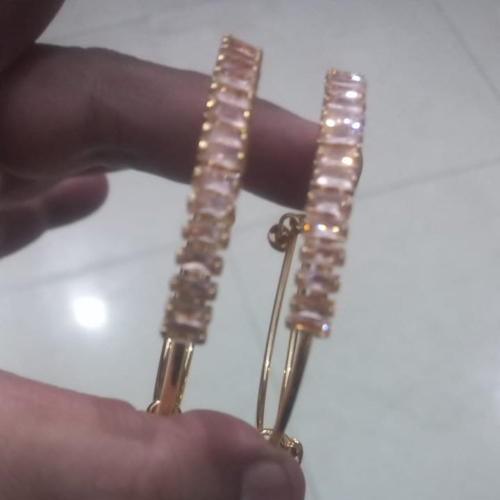 Stainless Steel Crystal Bangle Set - White Stone Embellished Bangles