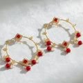 Gold Hoop Earrings with Red Beads and Pearls - Traditional Pakistani Jewelry