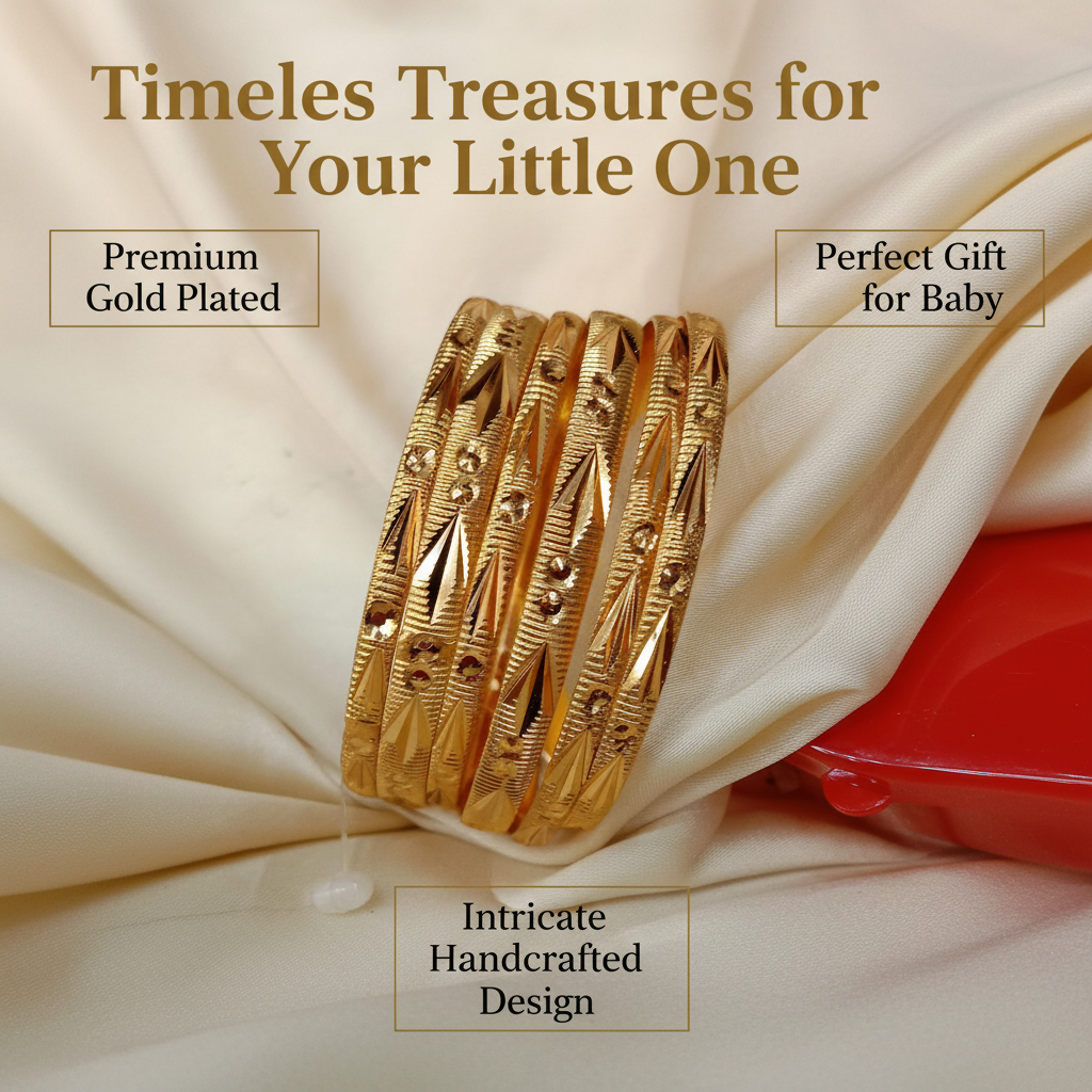 Gold Plated Baby Bangles Set - Intricate Design Baby Jewelry