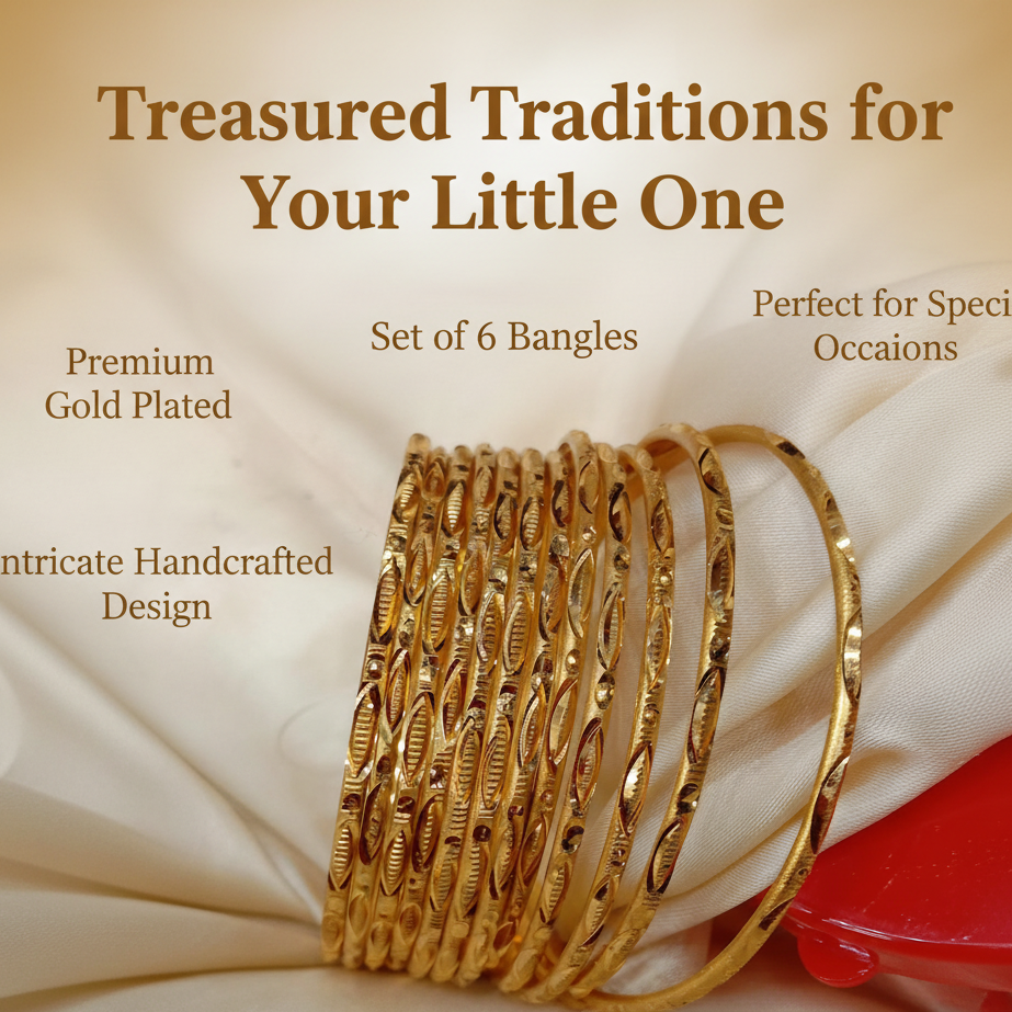 Gold Plated Baby Bangles Set of 6 - Traditional Design Baby Jewelry