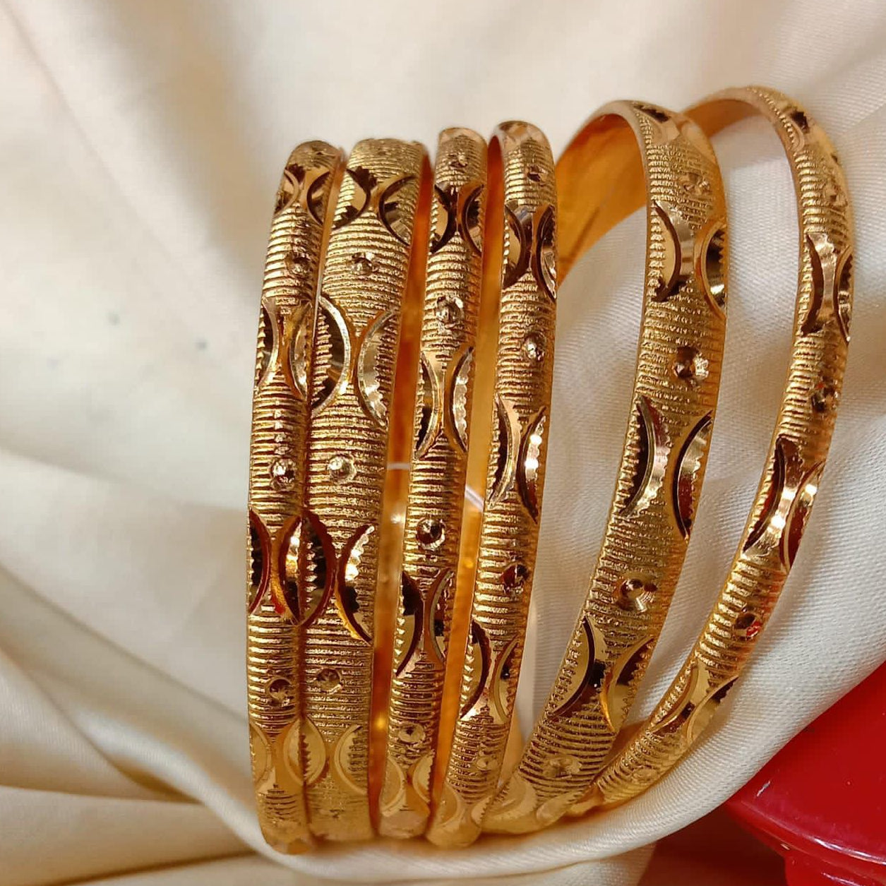 Gold Plated Baby Bangles Set of 4 - Floral Design Traditional Jewelry