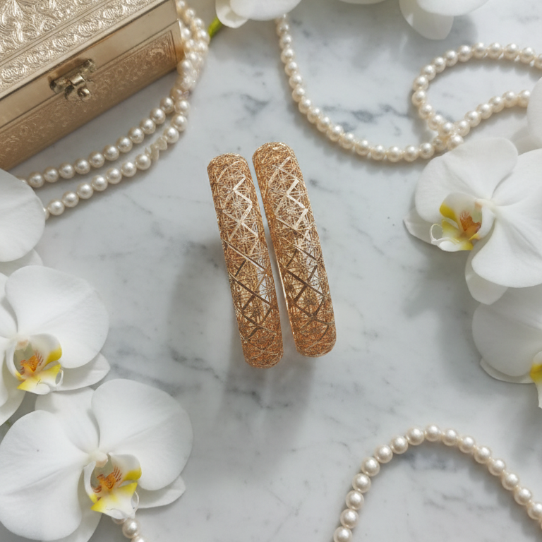 Delicate Gold Star Lattice Bangles Pair