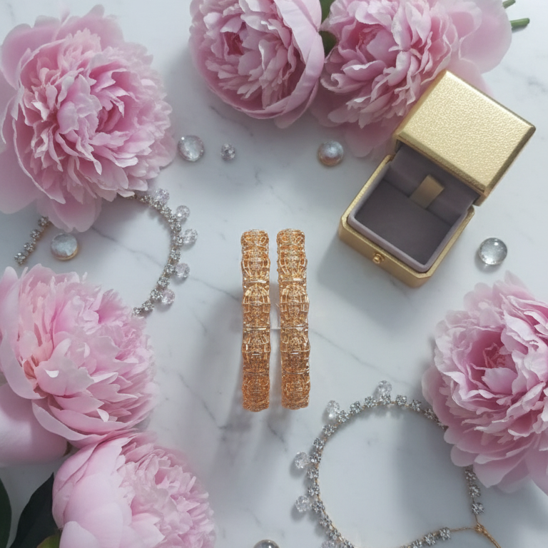 Ornate Carved Gold Bangles Pair - Intricate Geometric Bridal Jewelry