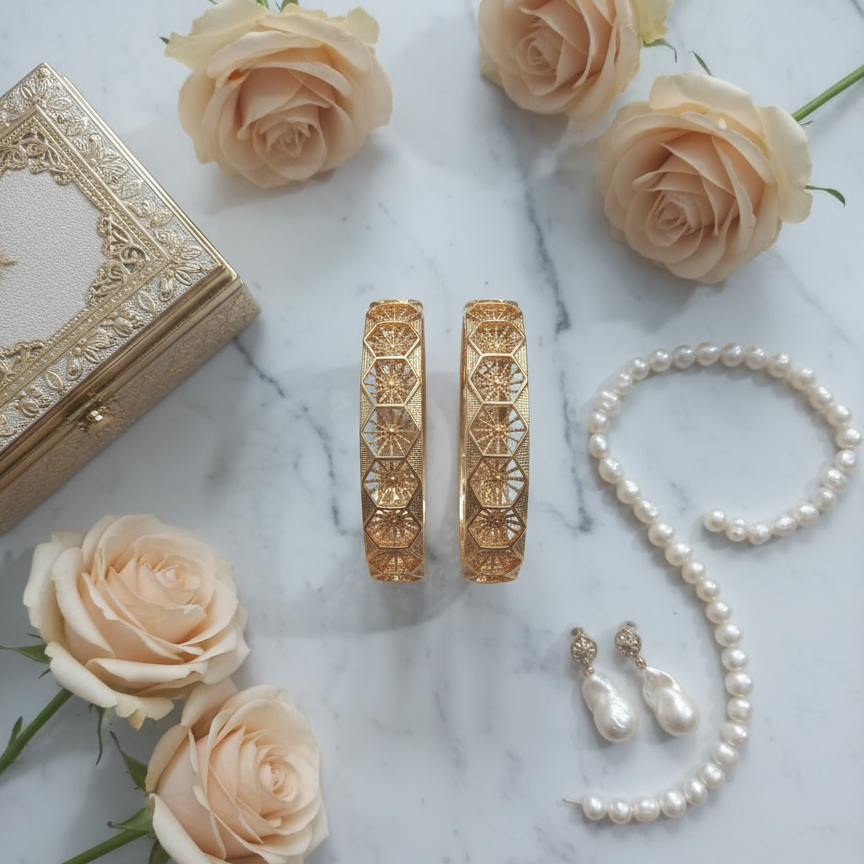 Geometric Gold Bangles Pair