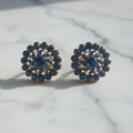 Blue Sapphire Cluster Earrings - Gold Plated Statement Studs