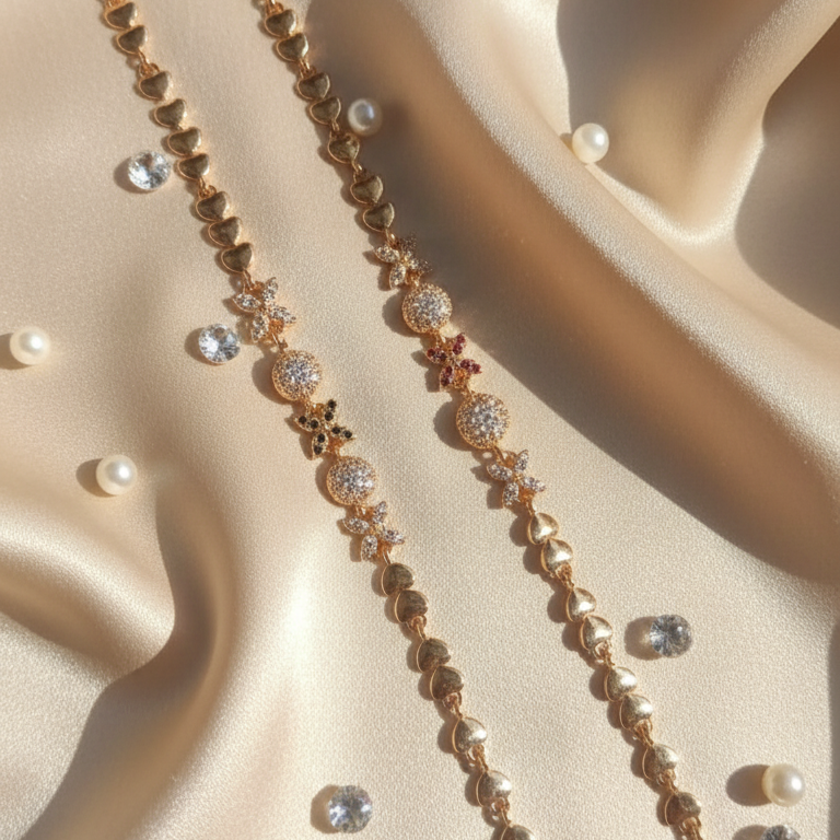Rose Gold Bracelet with Heart Pearls & Crystal Flowers - Luxury Bridal Jewelry