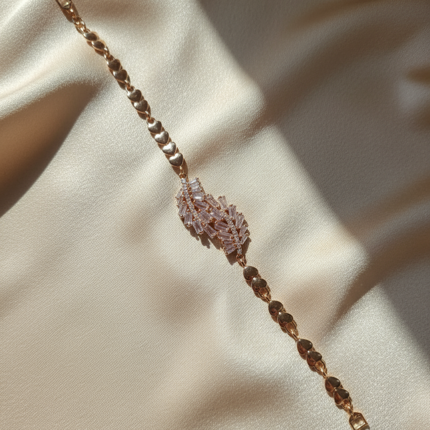 Gold Crystal Fan Bracelet with Heart - Luxury Statement Jewelry