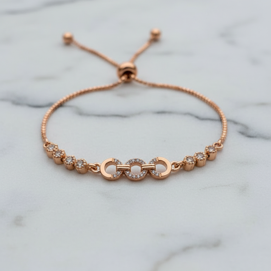 Rose Gold Circular Link Bracelet - Adjustable Chain Bracelet