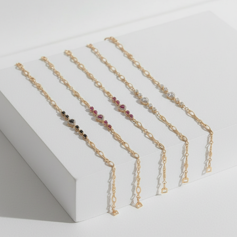 Luxury Gold Chain Bracelet with Gemstones - Delicate Bridal Jewelry
