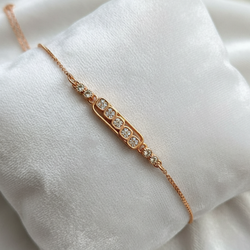 Rose Gold Crystal Bar Bracelet - Delicate Chain Bracelet with Sparkle