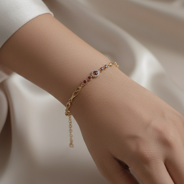 Luxury Gold Chain Bracelet with Gemstones - Delicate Bridal Jewelry