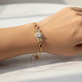 Gold Crystal Floral Bracelet - Adjustable Chain with Sparkling Centerpiece