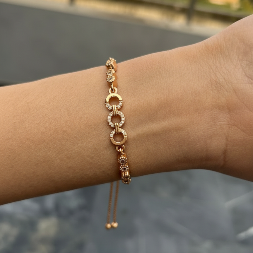 Rose Gold Circular Link Bracelet - Adjustable Chain Bracelet