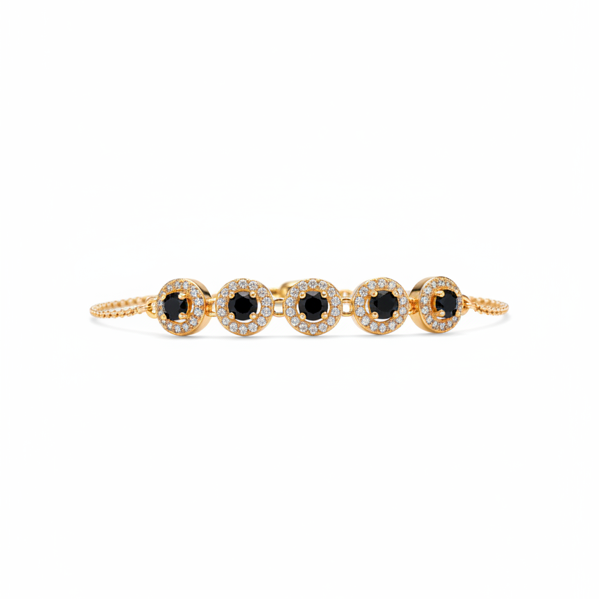 Gold Bracelet with Black Crystal Stones - Elegant Chain Bracelet