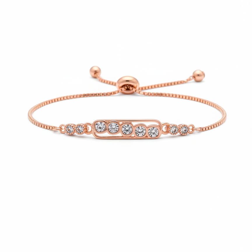 Rose Gold Crystal Bar Bracelet - Delicate Chain Bracelet with Sparkle