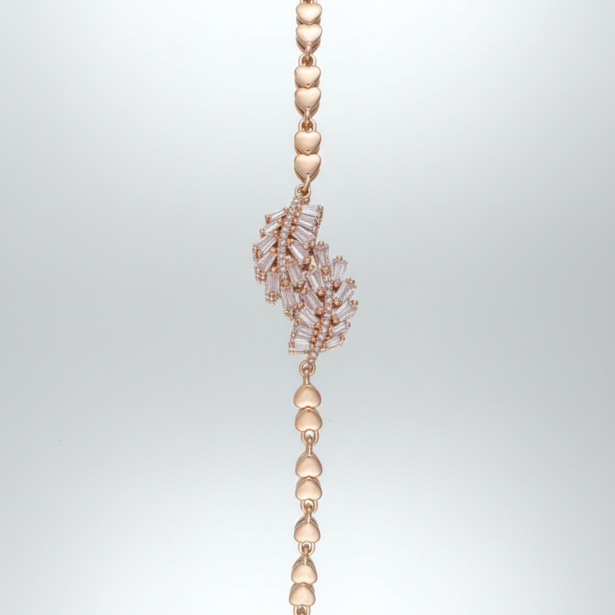 Gold Crystal Fan Bracelet with Heart - Luxury Statement Jewelry