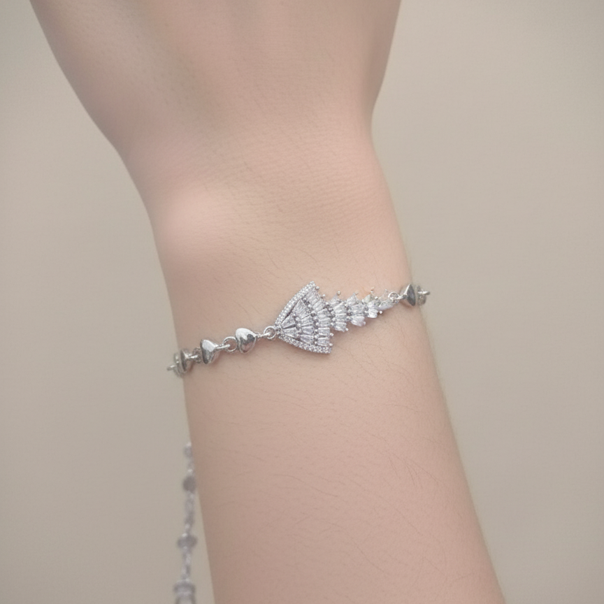 Crystal Fan Bracelet with Heart - Luxury Statement Jewelry Silver & Gold
