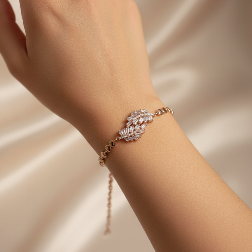 Gold Crystal Fan Bracelet with Heart - Luxury Statement Jewelry