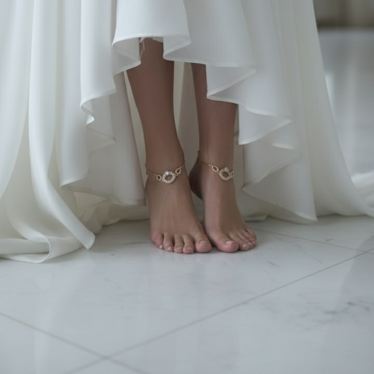 Delicate Gold Crystal Anklets - Teardrop & Circle Design