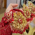 Red Bridal Jewelry Set with Matha Patti - Gold Filigree & Ruby Accents