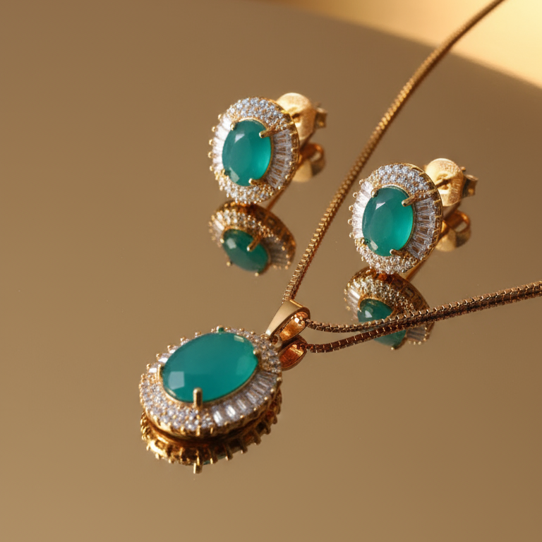 Sparkling Crystal Pendant Necklace & Earring Set
