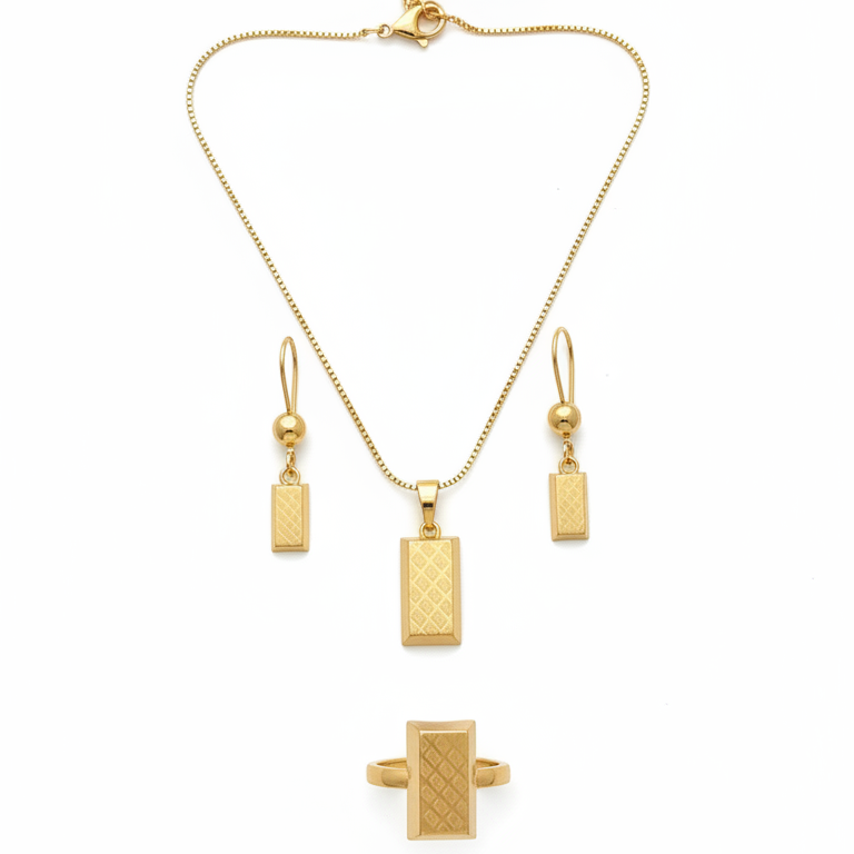 Gold Geometric Pendant Necklace with Earring & Ring Set