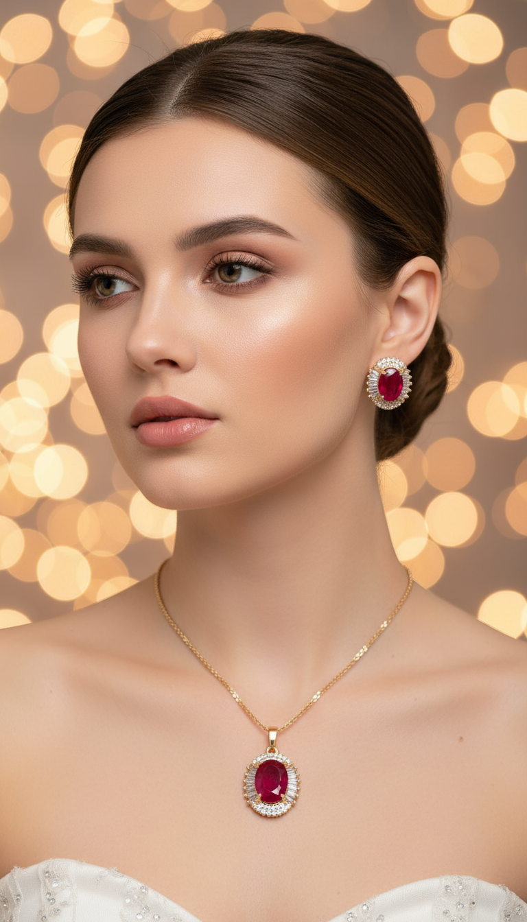 Red Stone Jewelry Set with Crystal Accents