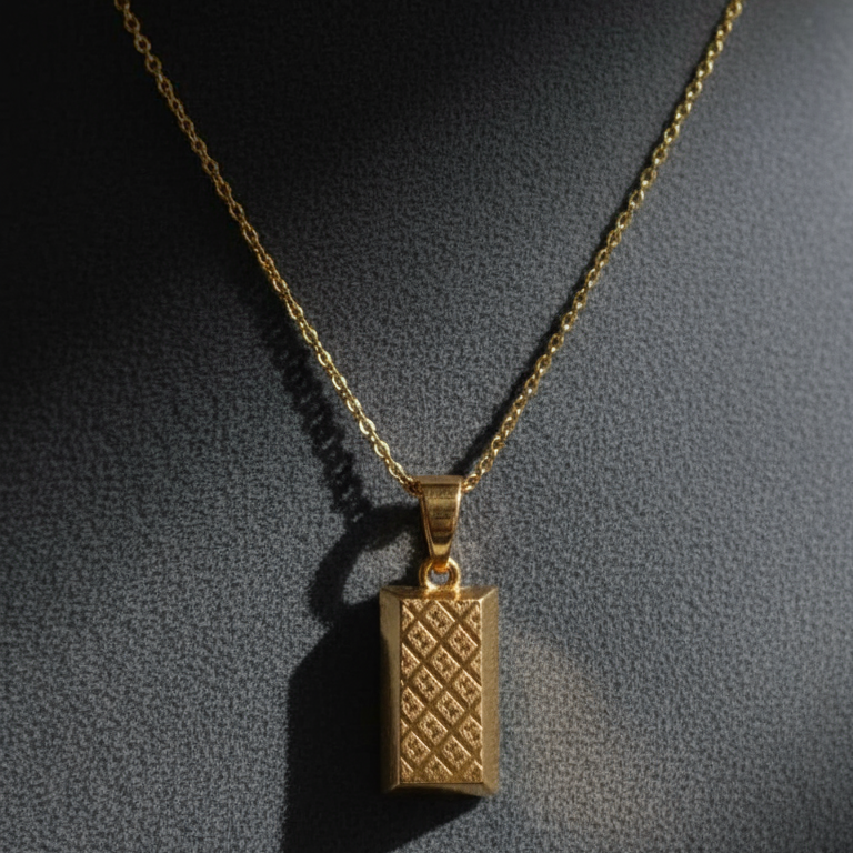 Gold Geometric Pendant Necklace with Earring & Ring Set