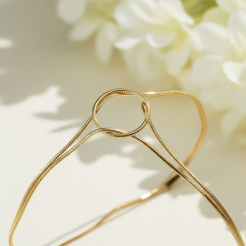 Gold Stainless Steel Circle Bracelet - Adjustable Chain Link Design