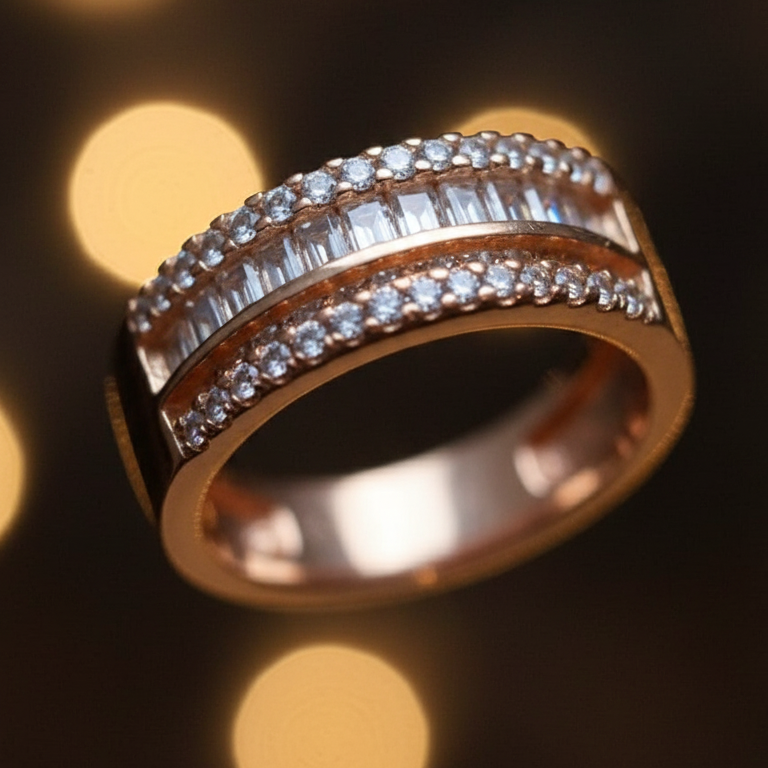 Rose Gold Crystal Pavé Ring - Double Row Sparkle Band