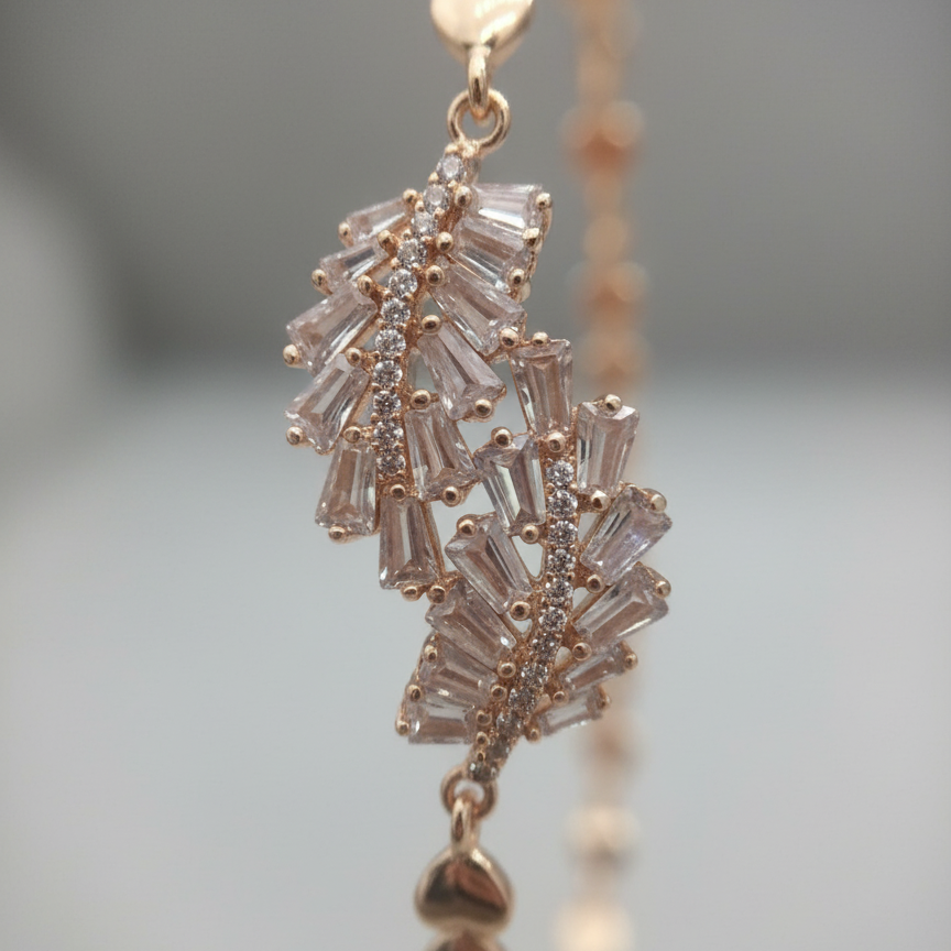 Gold Crystal Fan Bracelet with Heart - Luxury Statement Jewelry