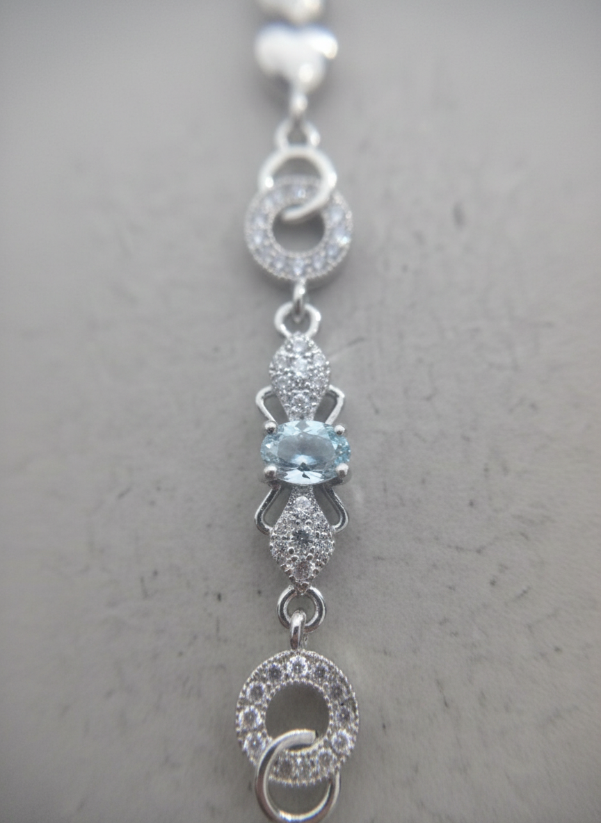 Silver Crystal Bracelet with Heart - Elegant Bridal Jewelry