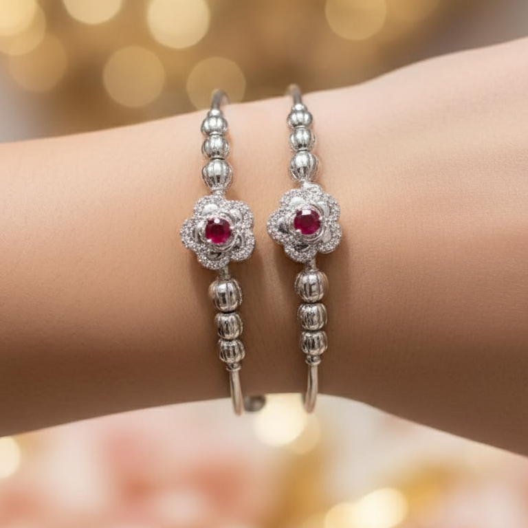 Stainless Steel Red Stone Bangle Set