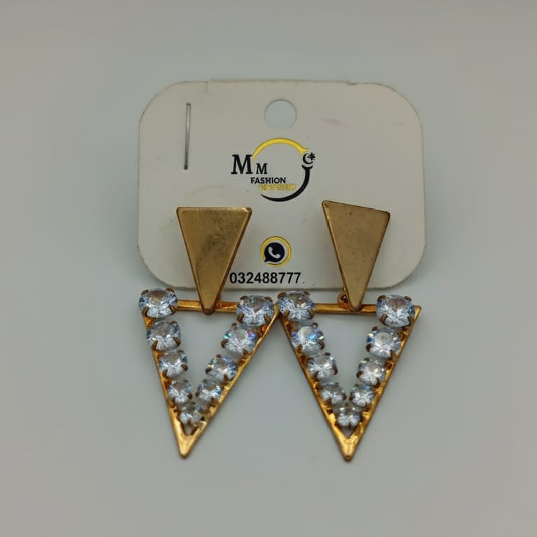 Gold Triangle Earrings with Crystal Rhinestones - Statement Drop Earrings for Women