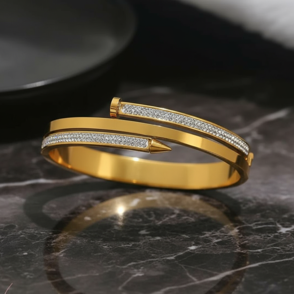 Luxury Gold plated Zircon Nail Bracelet Bangle