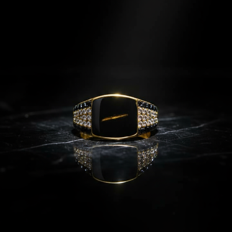 Opulent Black Ring - Gold-Plated with Crystal & Pearl Accents
