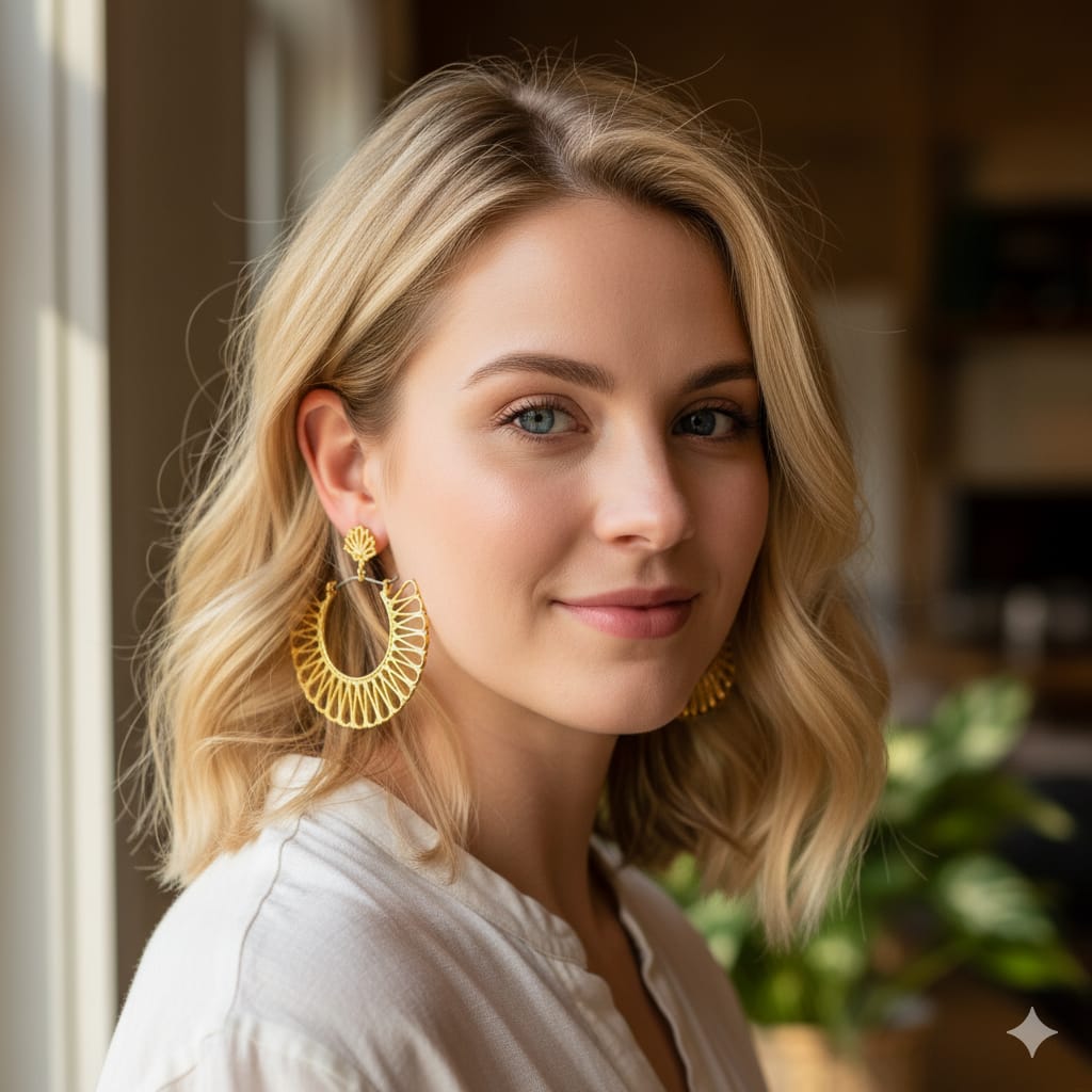 Golden Radiance Fan Hoop Earrings