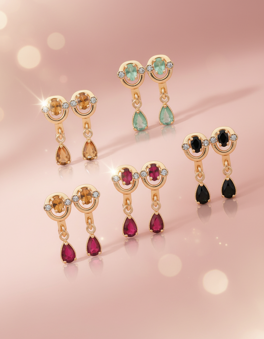 Multi-Color Drop Earrings Gold Tone Crystal